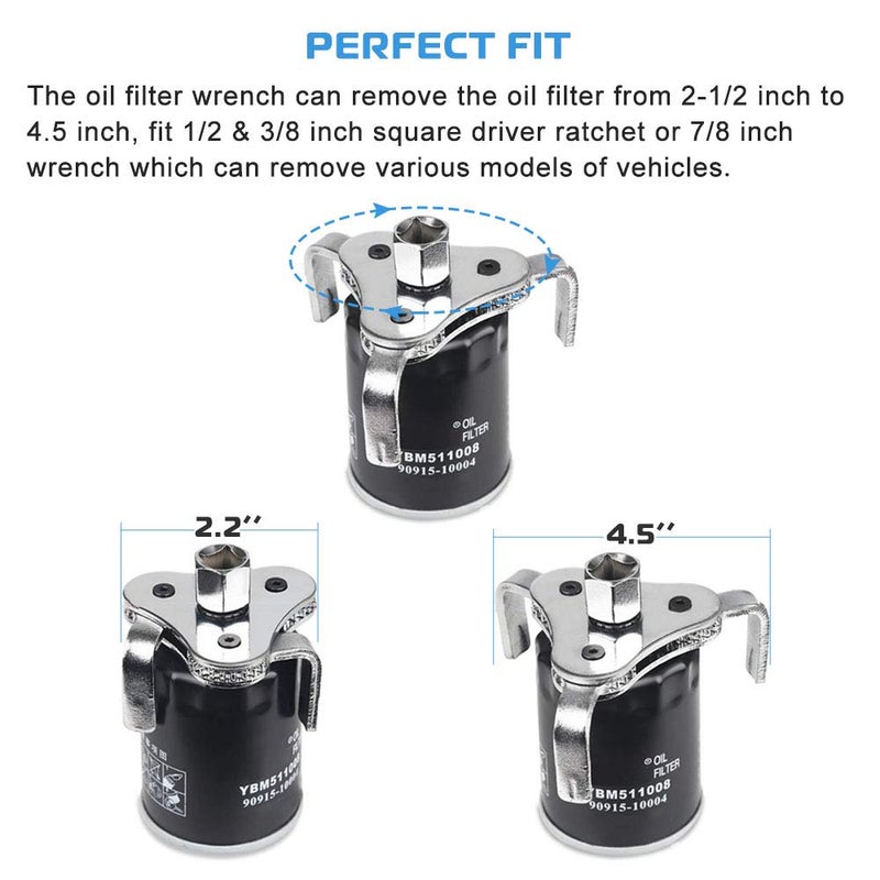 GOHAWKTEQ Universal Adjustable Oil Filter Wrench From 2-1/2 inch to 4.5 inch Oil Filter Wrench Tool Set With 3 Jaw - Image 5